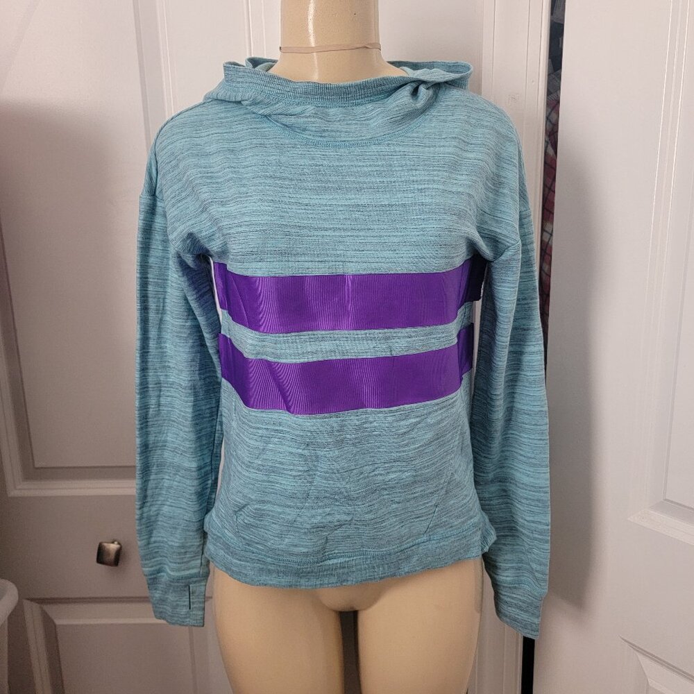 Athletic Works Teal Blue Heathered and Purple Strip Hoodie Athletic Top - Picture 2 of 10